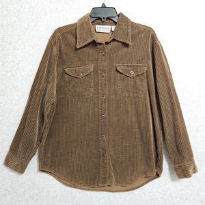 Vintage Carolina Colours Brown Waffle Grid Corduroy Button Up Shirt Size Large